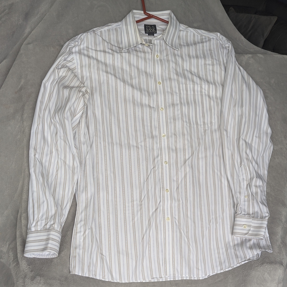 Jos. A. Bank White and Tan Dress Shirt Timeless Elegance